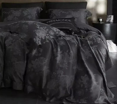 Luxury Dark Gray Vintage Jacquard Lyocell Soft Silky Duvet Cover Bedding Set